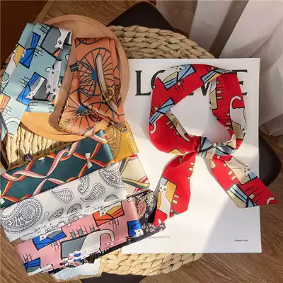 Spring and summer Korean tide satin long scarf tie bag wrap handle silk scarf small ribbon scarf bag lady