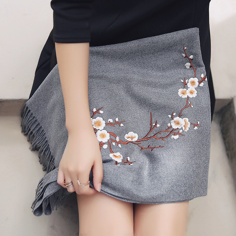 Ethnic style autumn and winter women's scarf solid color hand-embroidered imitation cashmere long section thickened spring air-conditioning shawl dual-use