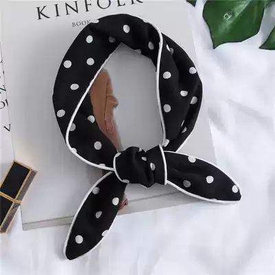 Spring and Autumn New Korean vintage print scarf chiffon small silk scarf bow tie girl headscarf