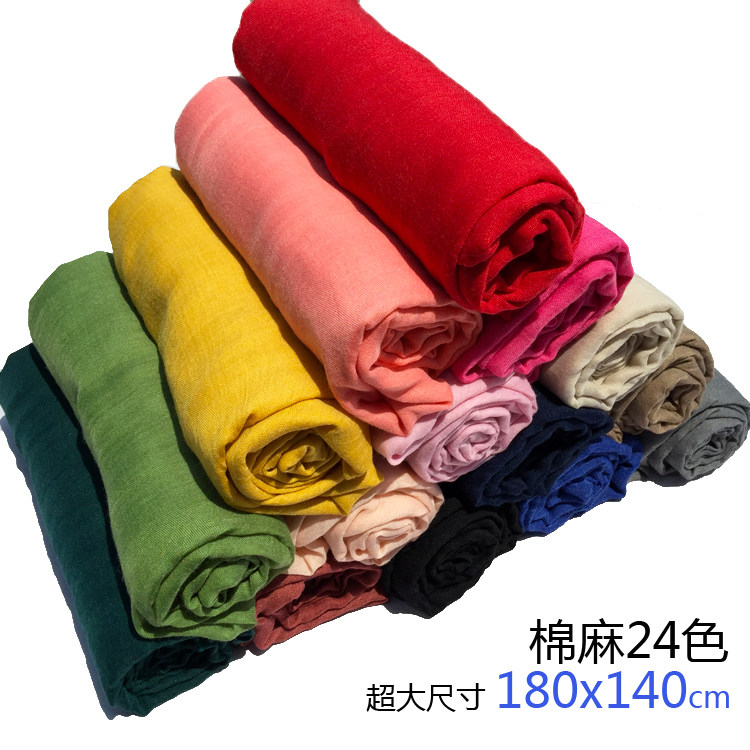 Korean version of all-match solid color super large spring and autumn cotton and linen hand scarf literary women's winter shawl Korean silk scarf for women