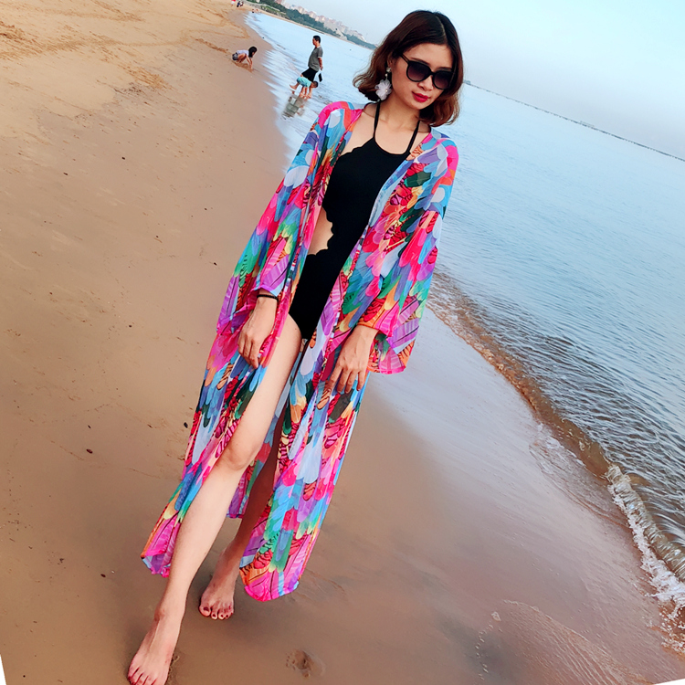 Hide the flesh thin chiffon beach skirt wrapped skirt shawl bikini cardigan swimsuit with vacation sunscreen shawl