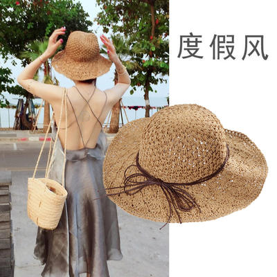 Clearing out foldable handcrafted crochet straw hats, women's travel, seaside vacation sun hats, beach hats, wide-brimmed hats and sun hats