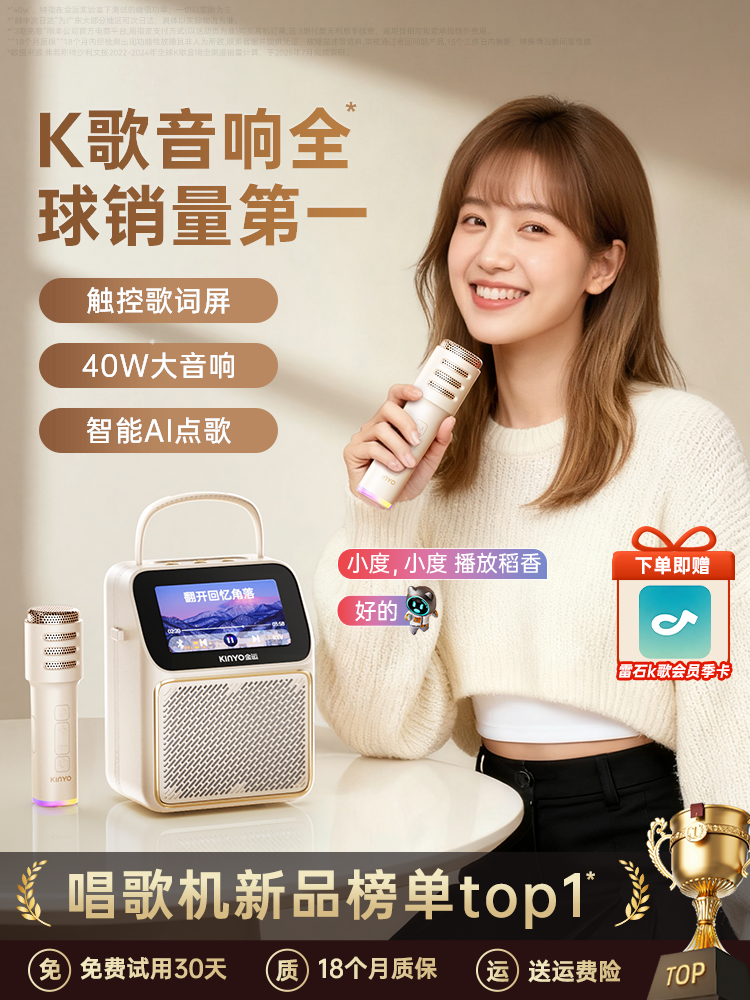 Jinyun K800 Microphone and Speaker Combo for Singing, Home Karaoke Speaker, Family Ktv, Bluetooth Wireless for Parties