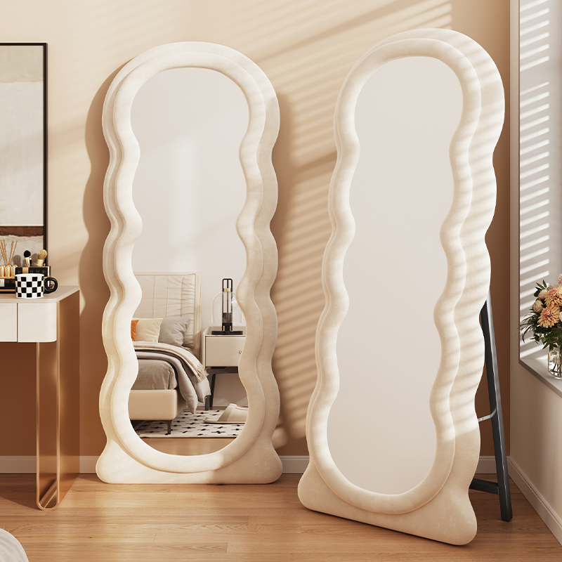 Net red wave full-body mirror-floor mirror cream ins wind fitting dress wearing mirror home girl's bedroom Alien mirror-Taobao