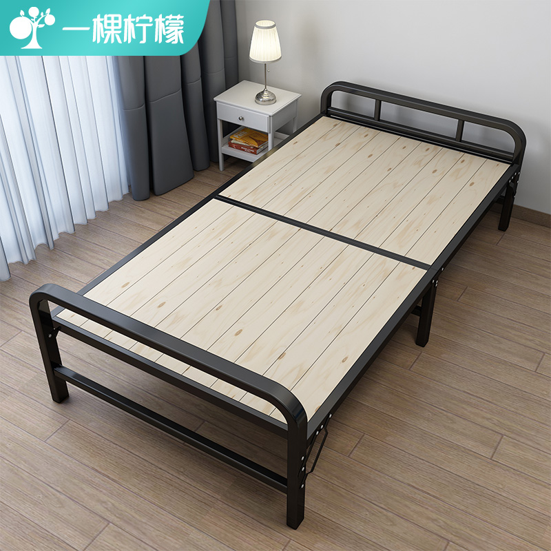 Folding Bed Single Bed Single Bed Solid Wood Simple Bed Household Lunch Break Adults Afternoon Nap Reinforced Iron Frame Double 1 2 m Cot-Taobao