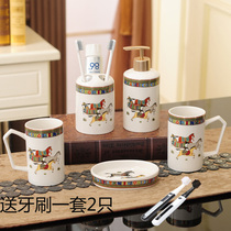 Eurostyle ceramic bathroom with five sets lovers gargling cup bathroom washing cup suit tray white toothbrushing cup holder