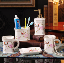 Chinese ceramic bathroom with five pieces of six sets of six sets washing suit gargling cup bathroom tray lovers toiletries