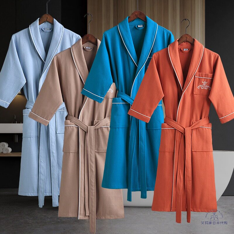 Japanese gp bathrobe women's summer pajamas men's long section thin section water-absorbing quick-drying pure cotton couple models a pair of bathrobes