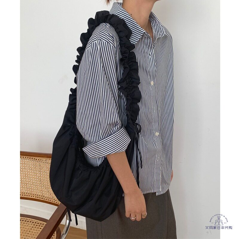 Japanese gp all-match pleated lace drawstring design large-capacity shoulder Messenger bag canvas bag backpack female