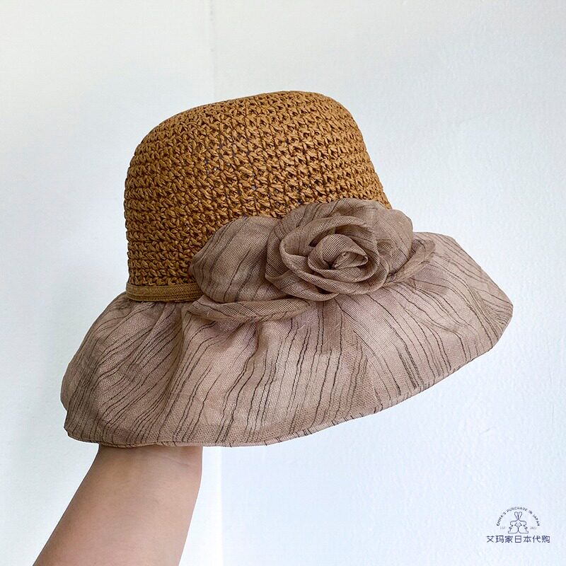 Japanese gp straw hat female summer Japanese sun hat fisherman hat foldable wild sun protection travel big brim hat