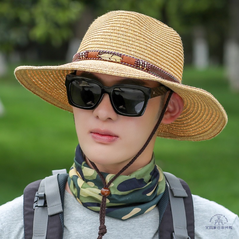 Japanese gp hat men's summer sunshade straw hat sunscreen cowboy hat big brim sunshade hat mountaineering fisherman hat