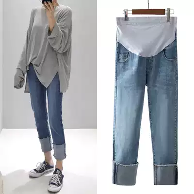 Pregnant women Jeans Spring and Autumn outside wear ankle-length pants spring pipe straight tube pants tide mother loose slim thin curling pants