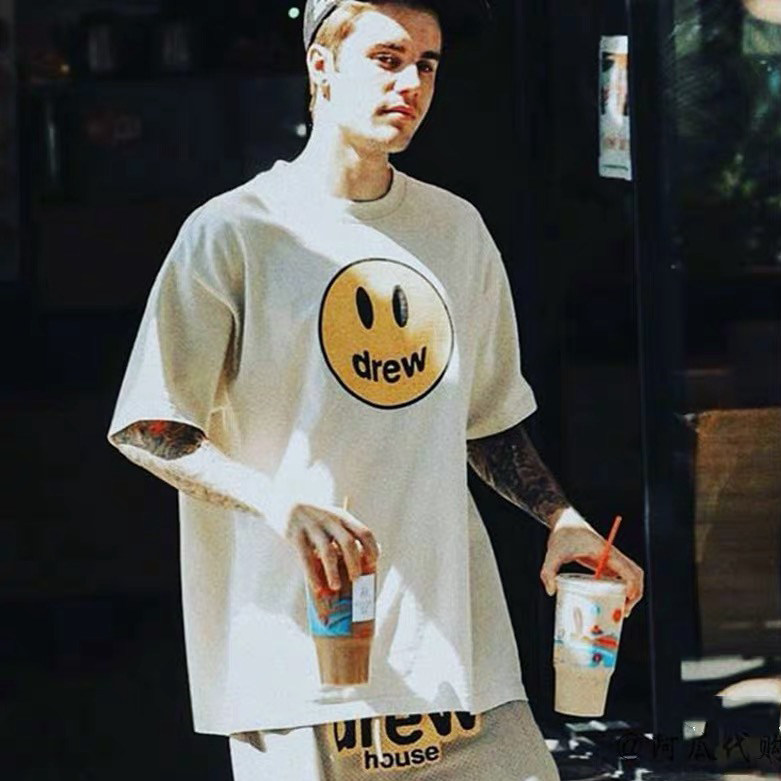 Star same Drew smiley face Justin Bieber men and women couple INS high street fashion brand loose