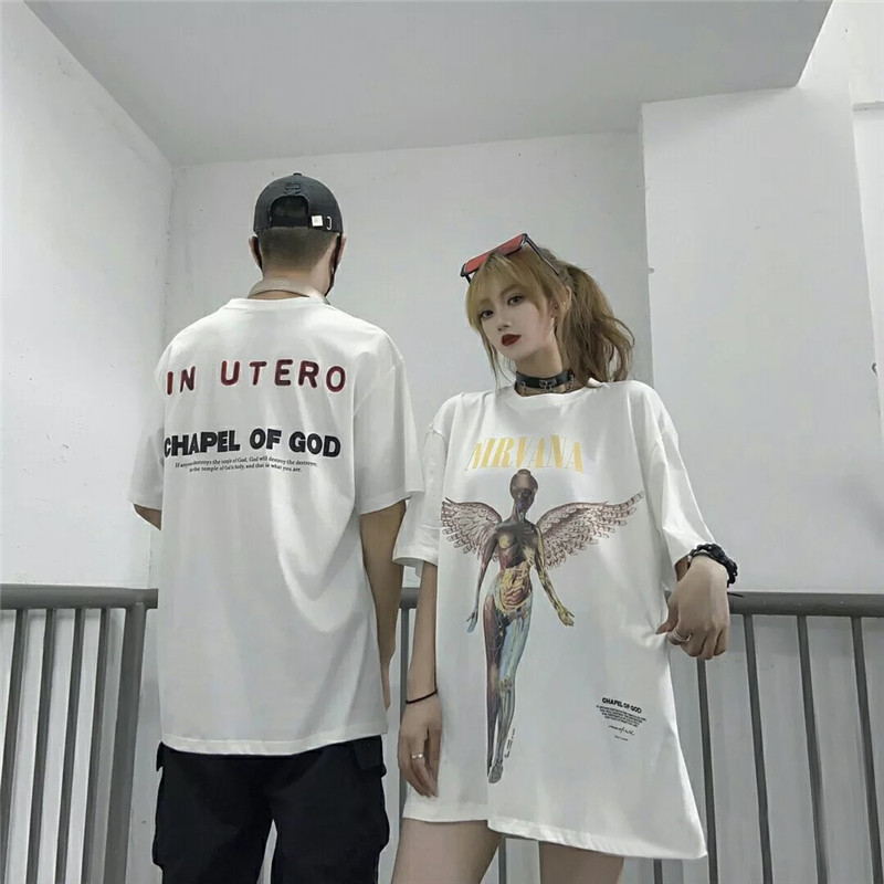 KANYE the same FOG high street style nirvana Nirvana band angel print summer couple short-sleeved T-shirt men and women