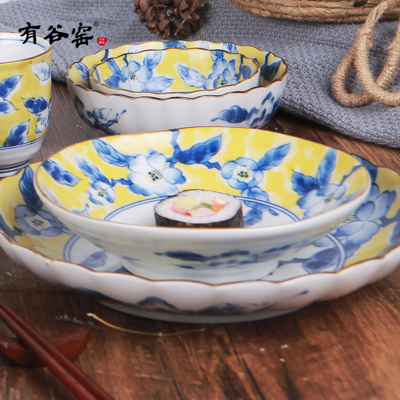 Japan imports ceramic bowl under the glaze color dim sum dish Japanese household dish dish and tableware by the valley of the life
