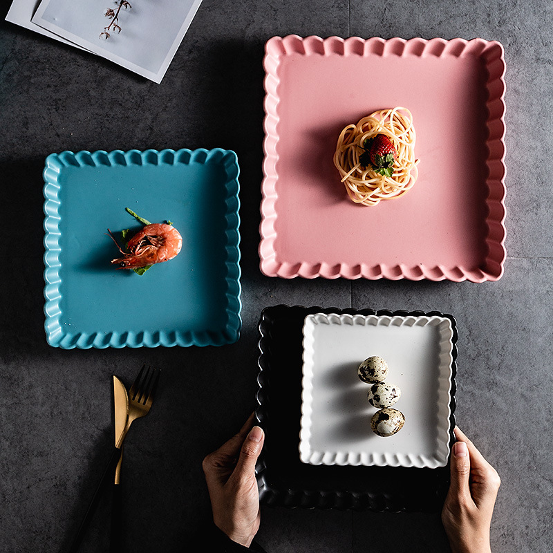 By the valley of the Nordic life ceramic dinner plate By dish salad plate of household utensils square plate deep dish