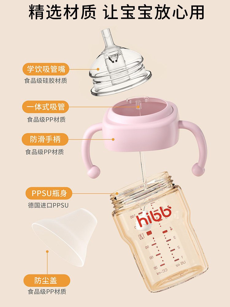 Big Baby Straw Bottle for 1 Year Old and Above, 2 Years Old, 3 Years Old, 6 Months Old, Ppsu Infant, Duckbill, Anti-Colic, for Drinking Milk and Water