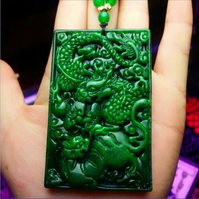Natural Burmese Jadeite Dragon and Tiger Pendant, Genuine Men's and Women's Sweater Chain