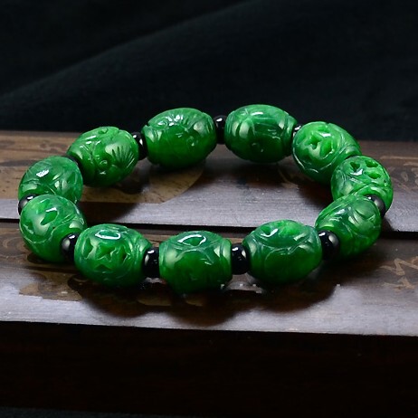 Authentic Jade Bracelet with Carved Patterns, Hollow Design, Natural Jadeite, Iron Dragon Green Jade Beads Authentic Jade Bracelet with Carved Patterns, Hollow Design, Natural Jadeite, Iron Dragon Green Jade Beads