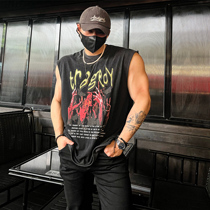 BEESTRONG Fitness Vest Men Summer Rock Print Sleeveless T-shirt muscle training wash Wash for old Kamp shoulder vest