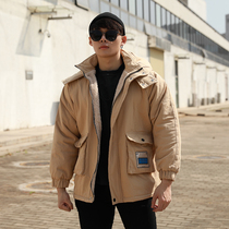 Original warm padded sports cotton suit loose casual outdoor lightweight windproof Spring male detachable hooded jacket