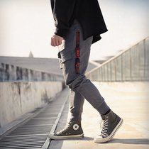 Autumn and winter slim training pants male Gray straight tube closed foot fitness basketball pants loose casual overalls tide