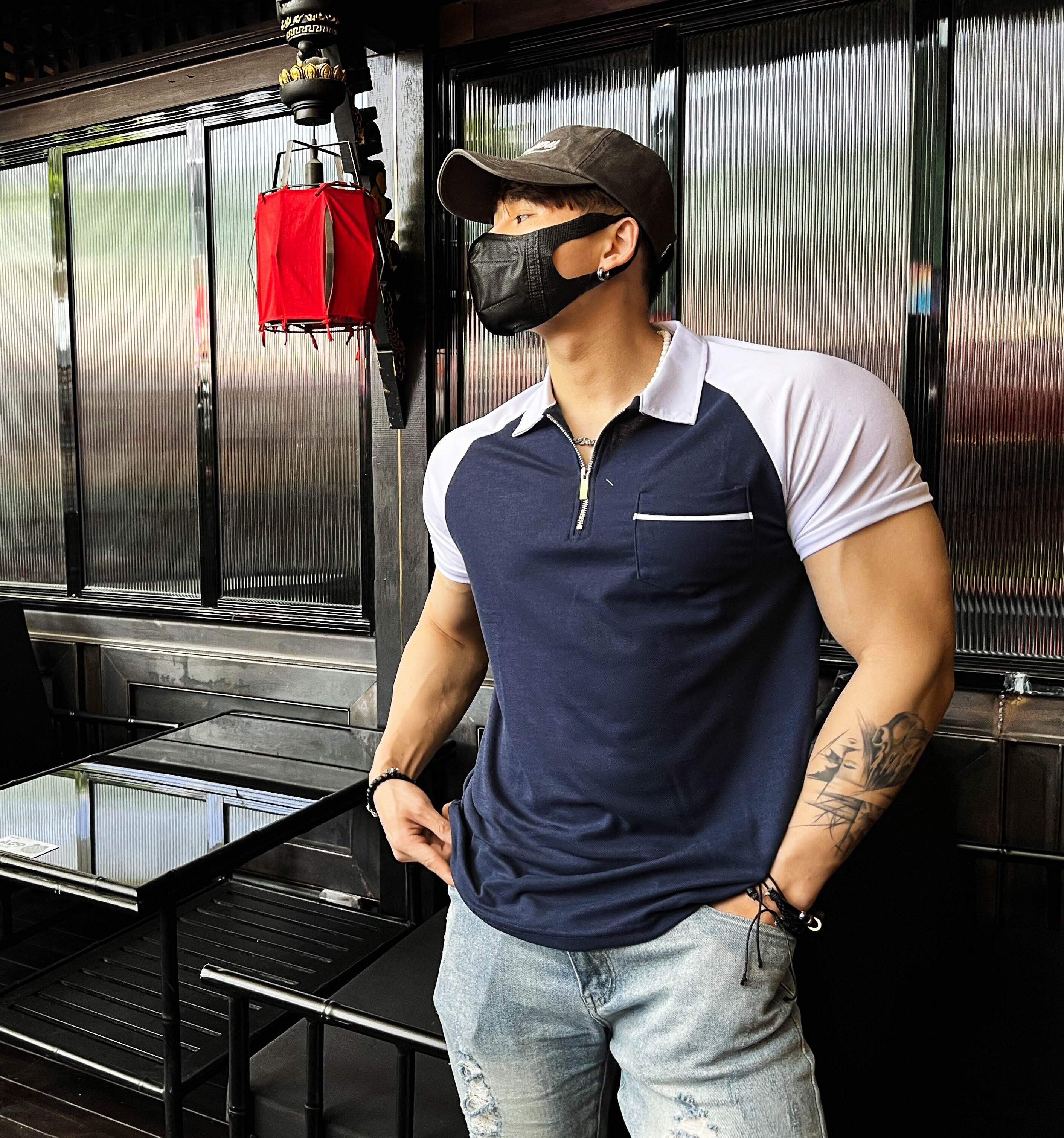 BEESTRONG sports color matching POLO shirt men's retro top casual muscle quick-drying breathable fitness T-shirt trainer