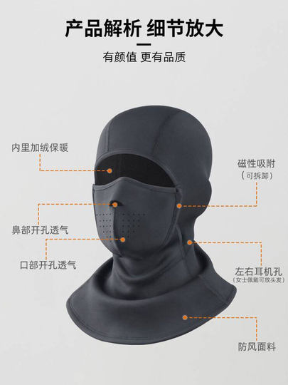 Ski Snow Mountain Hat for Men in Winter with Magnetic Face Mask, Full Face Windproof and Cold-Proof, Women's Outdoor Cycling and Mountaineering Warm Headgear