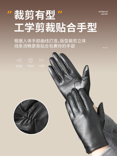 Sheepskin Gloves for Men, Winter Cycling, Motorcycle Riding, Windproof, Cold-Proof, Driving, Fleece-Lined, Warm, Genuine Leather Gloves, Touchscreen Compatible