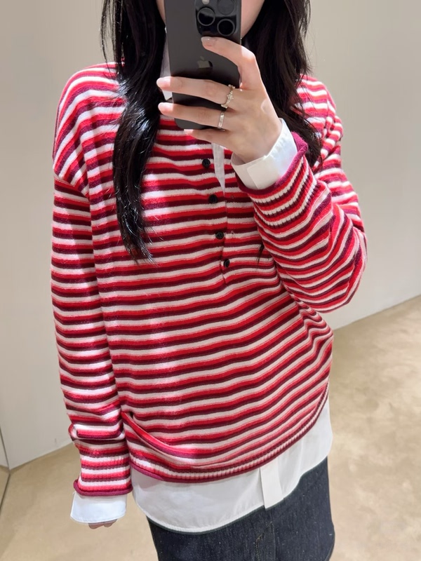 Celebrity-Inspired 2026 Winter New Striped Color-Block Knit Sweater, Loose and Versatile Stylish Top Celebrity-Inspired 2026 Winter New Striped Color-Block Knit Sweater, Loose and Versatile Stylish Top