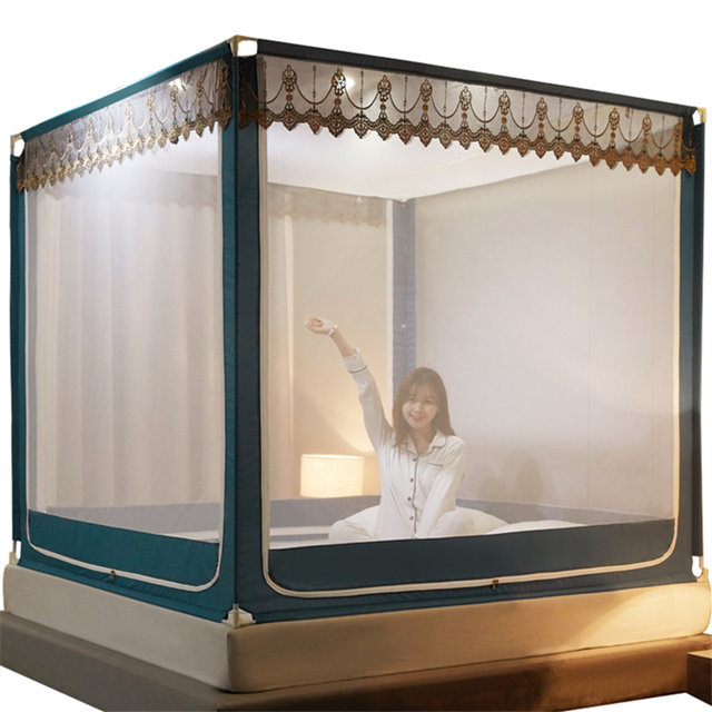 Antibacterial anti-fall mosquito net for home 2023 new 2024 yurt bedroom installation-free baby and child protective bed ຮົ້ວ