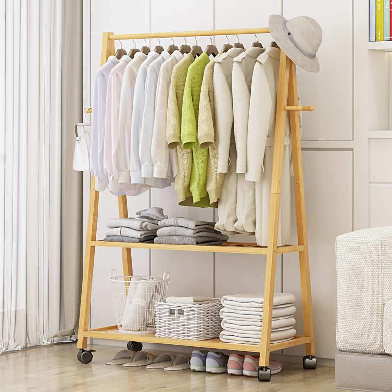 Room simple clothes hanger floor-to-ceiling home bedroom net red drying bag clothes rack mobile solid wood coat rack