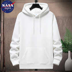 NASA Heavy weight Sweatshirt men's hooded autumn and winter pure color white Fleece-lined thickened Couple hoodie Loose Tops Outwear