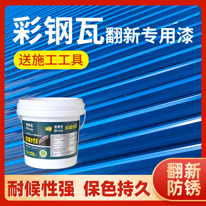 Water-based rust protection paint metal paint free of rust outdoor railing Color steel tile rust removal Painted Blue Paint Bucket