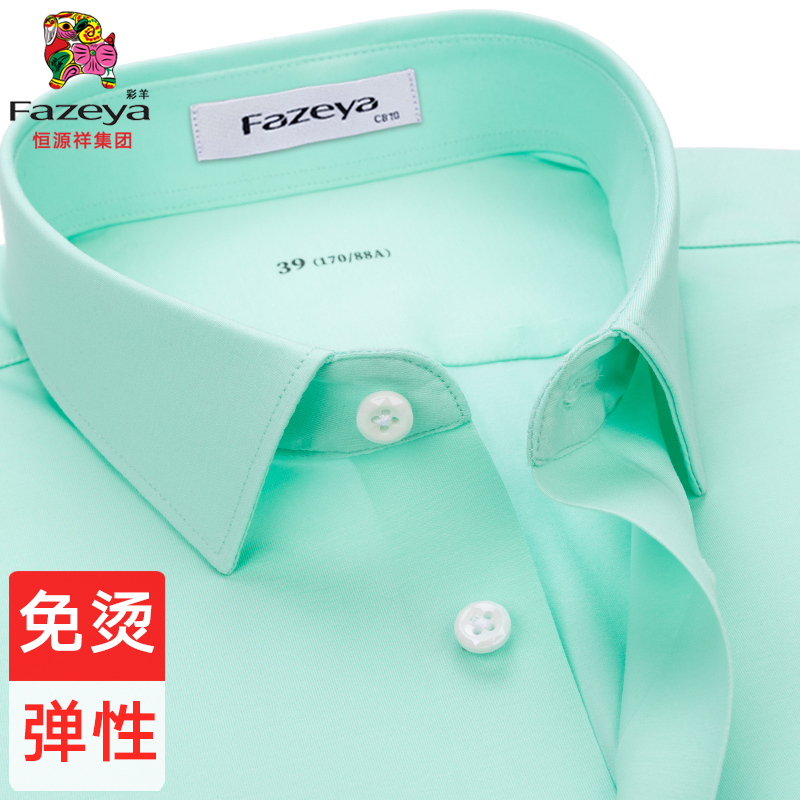 【Stretch Cotton Dp Non-Iron】Caiyang Hengyuanxiang Group Men's Short-Sleeve Shirt Light Green Casual High-End Summer Shirt