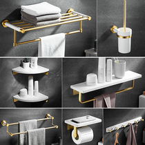 Towel rack Nordic marble light luxury bath towel rack gold bathroom rack hardware pendant set no hole
