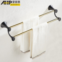 Punch-free black golden towel rack full brass bathroom toilet shelf light luxury wind single pole double pole towel hanging