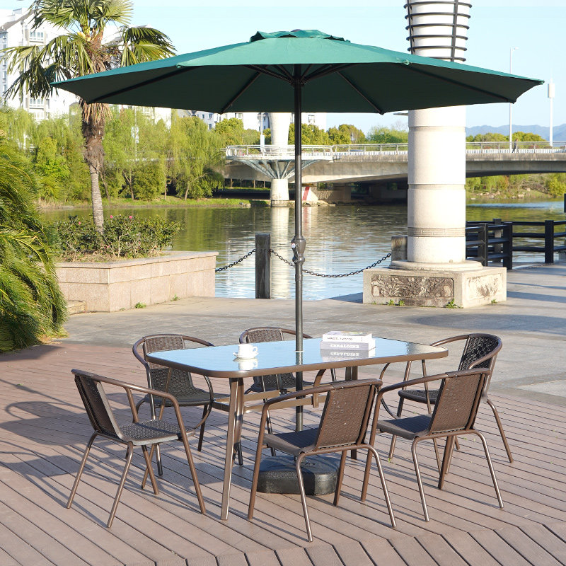 Outdoor Table And Chairs Balcony Tea Combined Rattan Chair Three Sets Small Round Table And Chairs Suit Patio Modern Light Lavish Garden Sunscreen