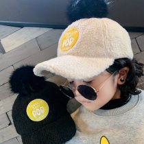 2021 South Korea new childrens lambskin hat boy cap girl baseball cap with ball ball warm baby