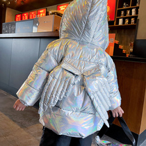 Boys winter cotton clothes 2022 new childrens foreign style thickened cotton clothes tide boy bright Korean version wings cotton jacket