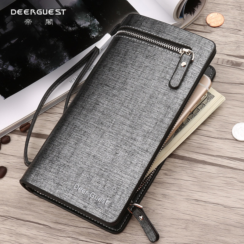 Men's long money wallet Multi-blocking Handbag Han Edition Business men's style Laced Soft Leather Handbag mobile phone Bag Tide