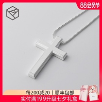 RHODON simple glossy 925 sterling silver cross necklace couple pendant men and women European and American fashion jewelry Jesus