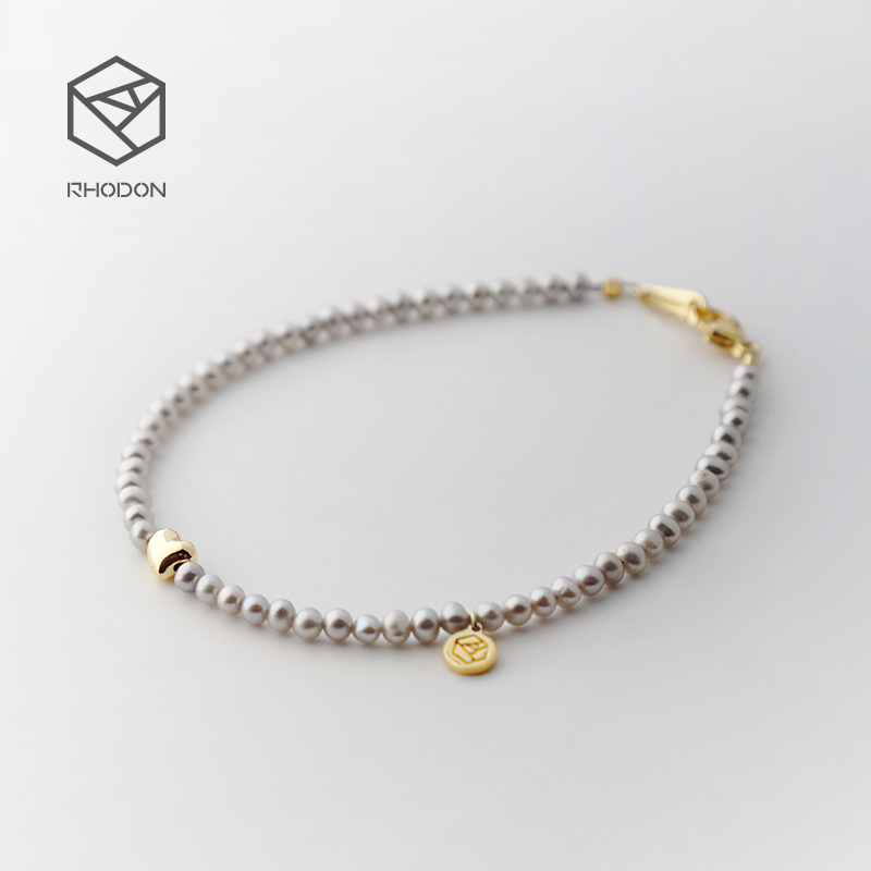 RHODON freshwater gray pearl bracelet women's sterling silver niche design jewelry Simple student jewelry Birthday gift