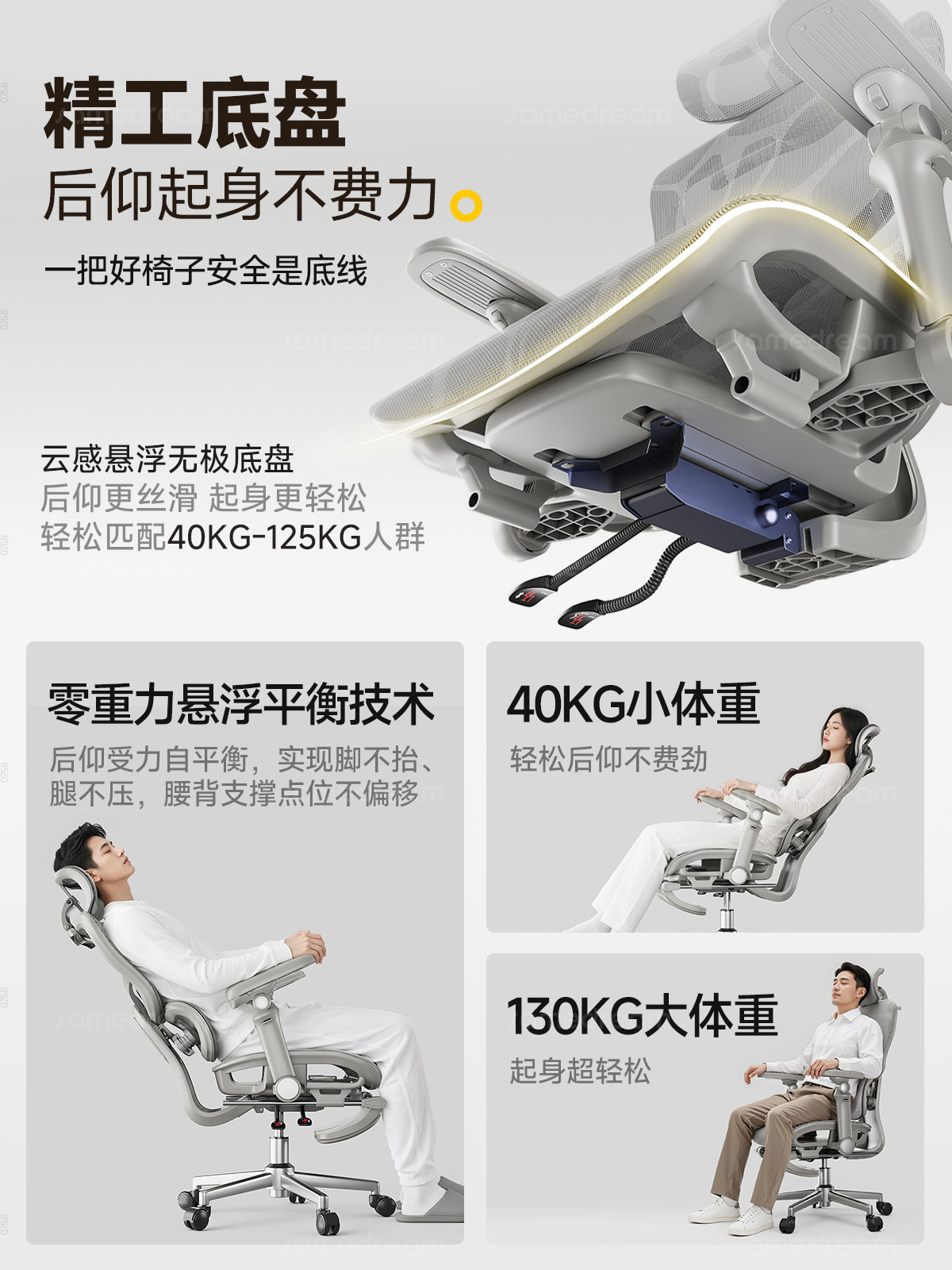 Sanmeng Ergonomic Chair, Home Computer Chair, Office Chair, Bedroom Waist-Protecting Reclining Seat, Comfortable Long-Sitting Gaming Chair