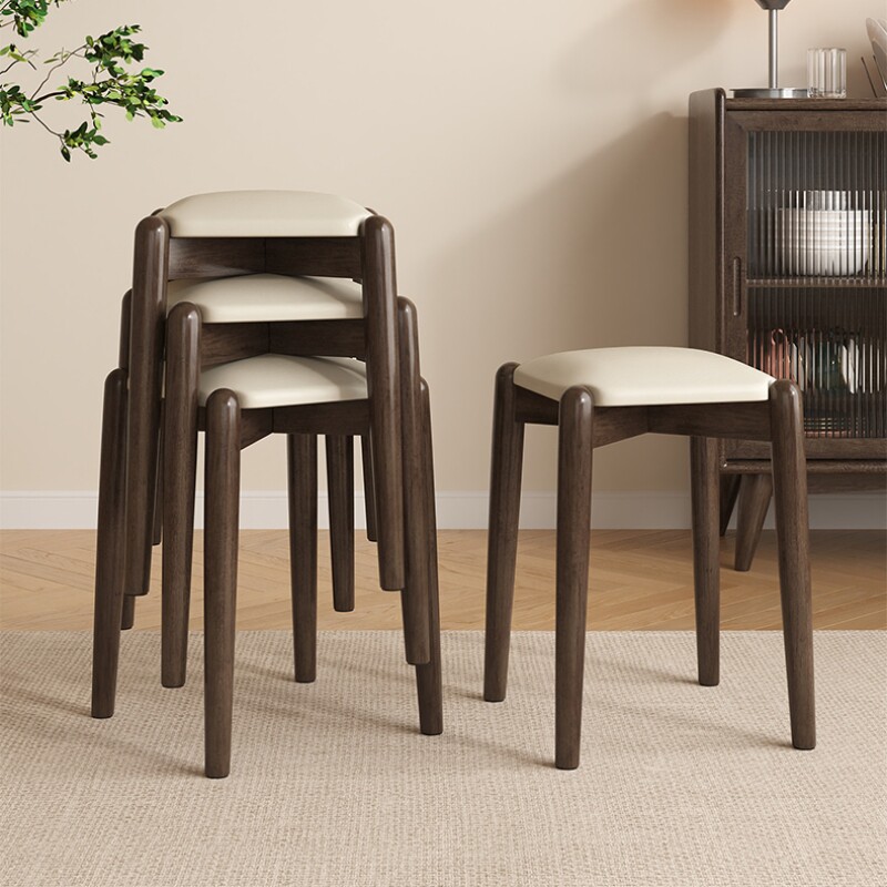 Solid Wood Soft Bag Dining Chair Home Chinese Style Stackable Table Chairs Modern Minima Living-room Small Stool Wood Bench-Taobao