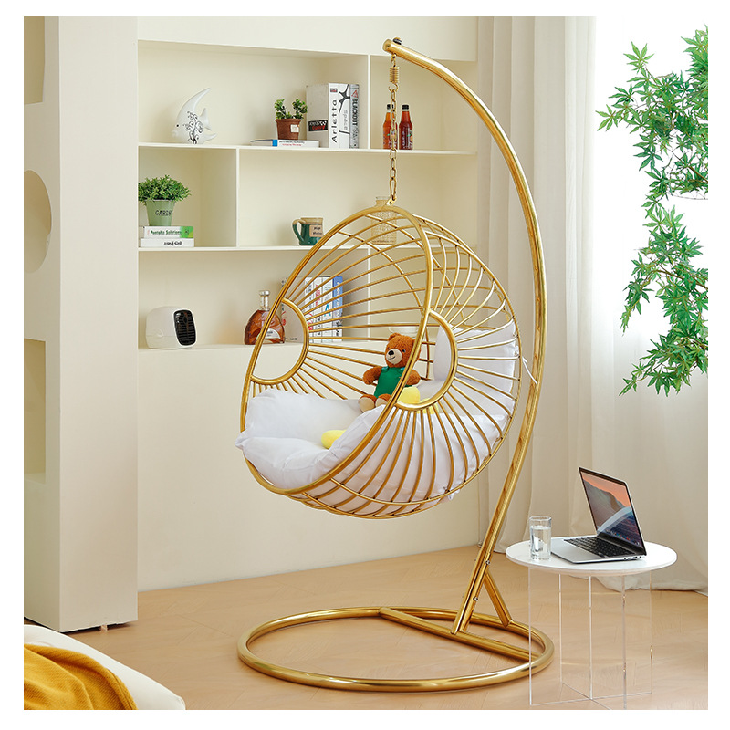Light extravagant balcony hanging chair stainless steel metal gold hanging basket Adult home Outdoor Cradle swing Hammock Rocking Chair-Taobao