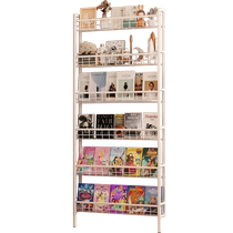 Bookshelf floor-standing storage rack integrated behind the door against the wall household iron art childrens simple wall-mounted extremely narrow gap storage cabinet