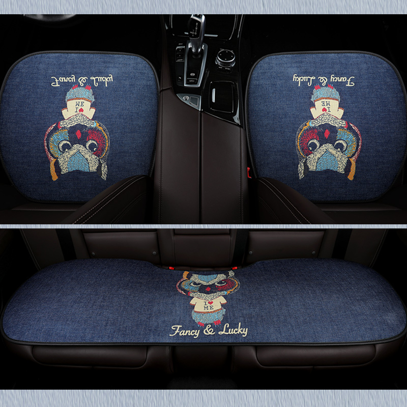 Cartoon Fiber Car Cushion Three Sets Breathable No Backrest All Season Universal Cotton Linen Mat Trolley Cushion Trolley Cushion