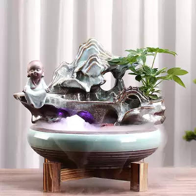 Creative lucky desktop retro style office living room circulating water decoration Ceramic fish tank fish opening gift