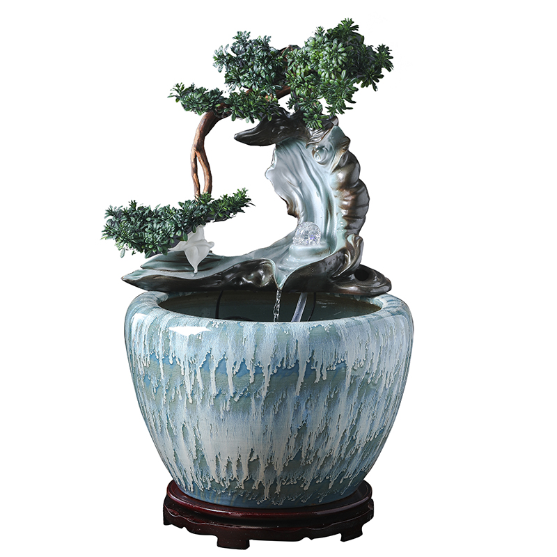 Ceramic aquarium sitting room humidifier furnishing articles lucky gifts and household water basin circulation water fountain in the goldfish bowl